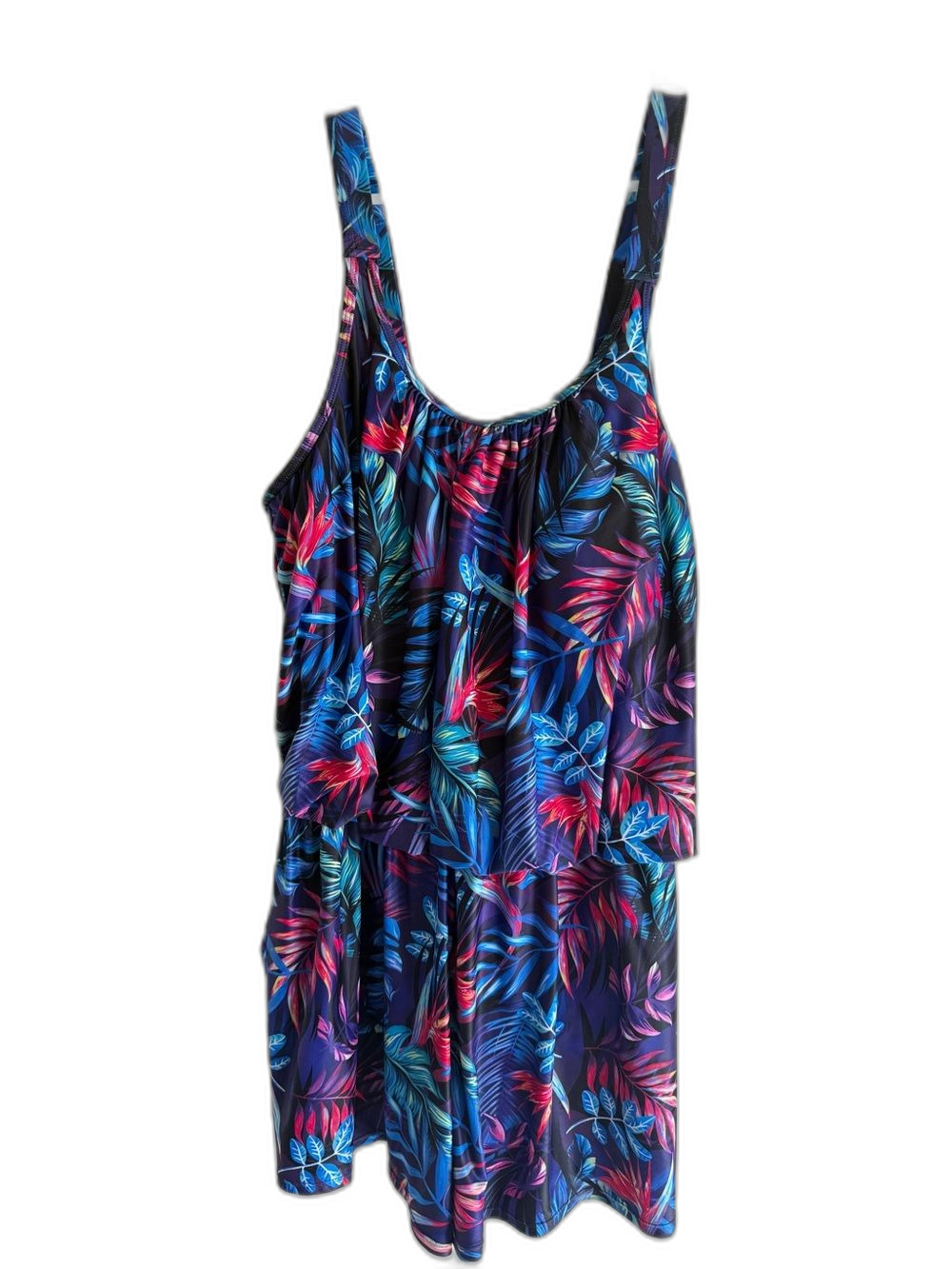 Tropical Floral Swim Romper - Vibrant Blue & Pink Leaf Print by Tempt Me 20W